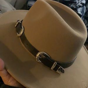 Beige Felt Fedora Hat with brown accent